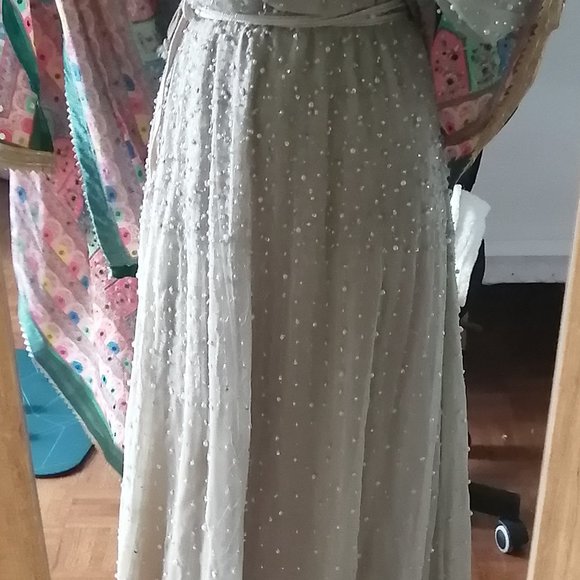 Hand Sewn Delicate Beaded Dress Long Sleeve Size Small - Picture 6 of 11